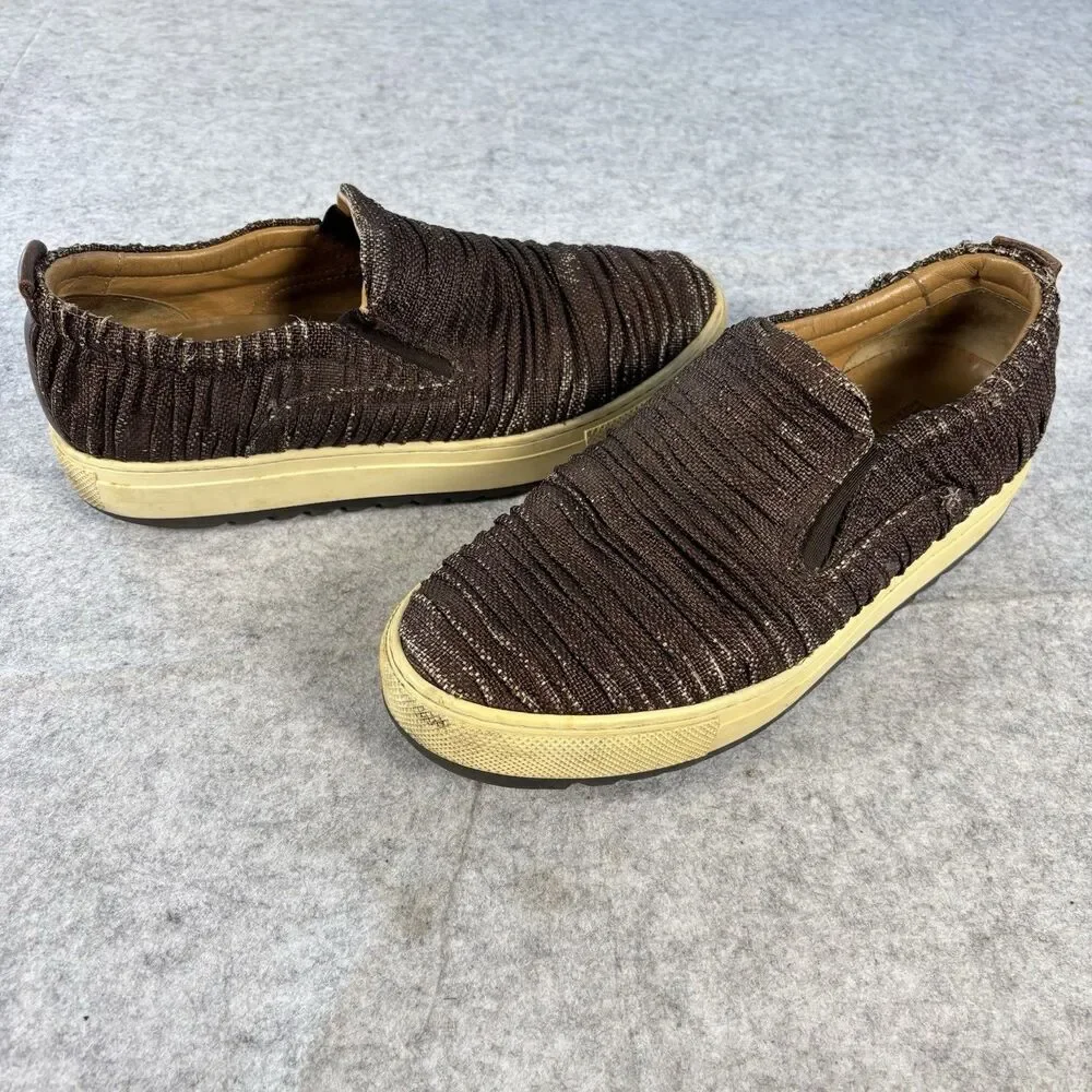 Salvatore Ferragamo Lucca Slip On Sneakers Loafers Textured Brown Mens 6.5 Italy